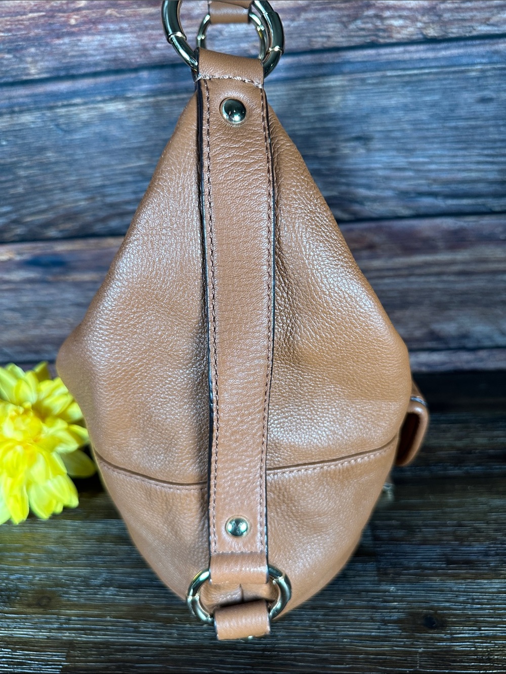 Michael Kors Fulton pebbled leather hobo bag in caramel tan! - Picture 5 of 7